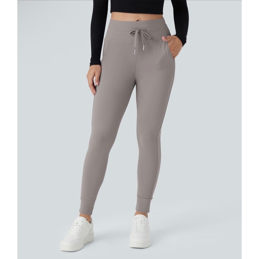 Halara Joggers Women XL Gray Gull High Waisted Drawstring Zipper Pockets New